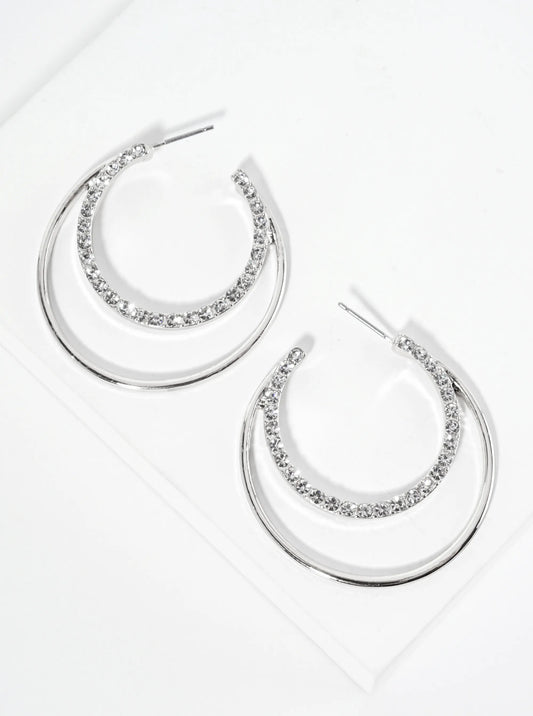 Crystal Pave 40mm Tapered Double Hoop Earrings