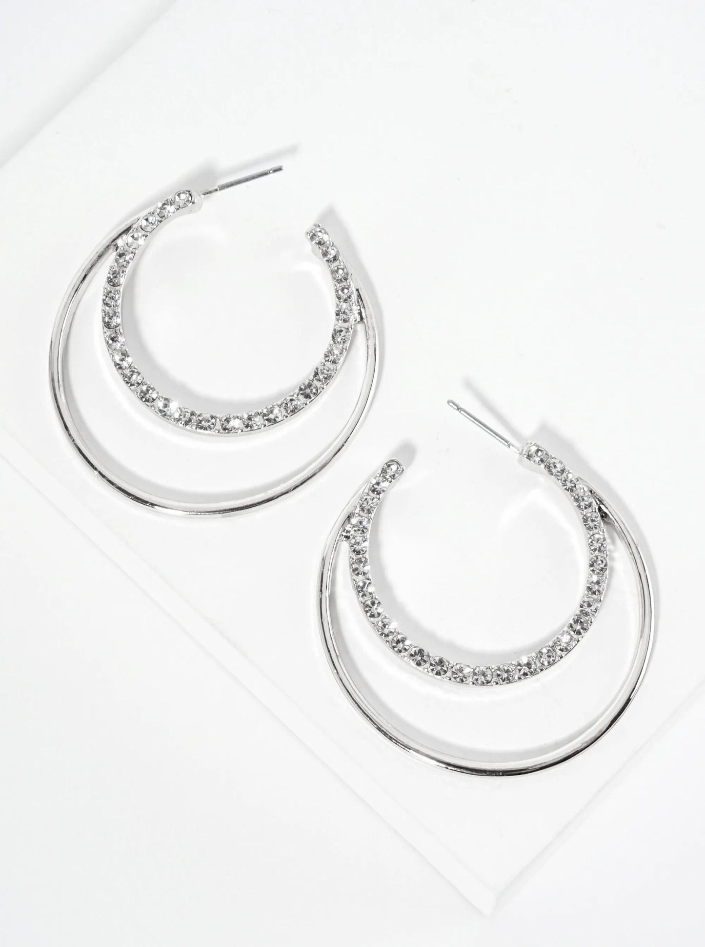 Crystal Pave 40mm Tapered Double Hoop Earrings