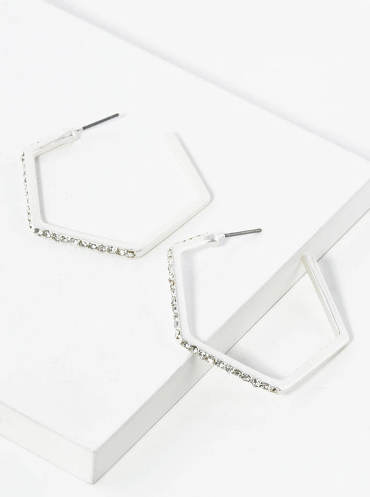 Crystal Pave 45mm Hexagon Open Hoop Earrings