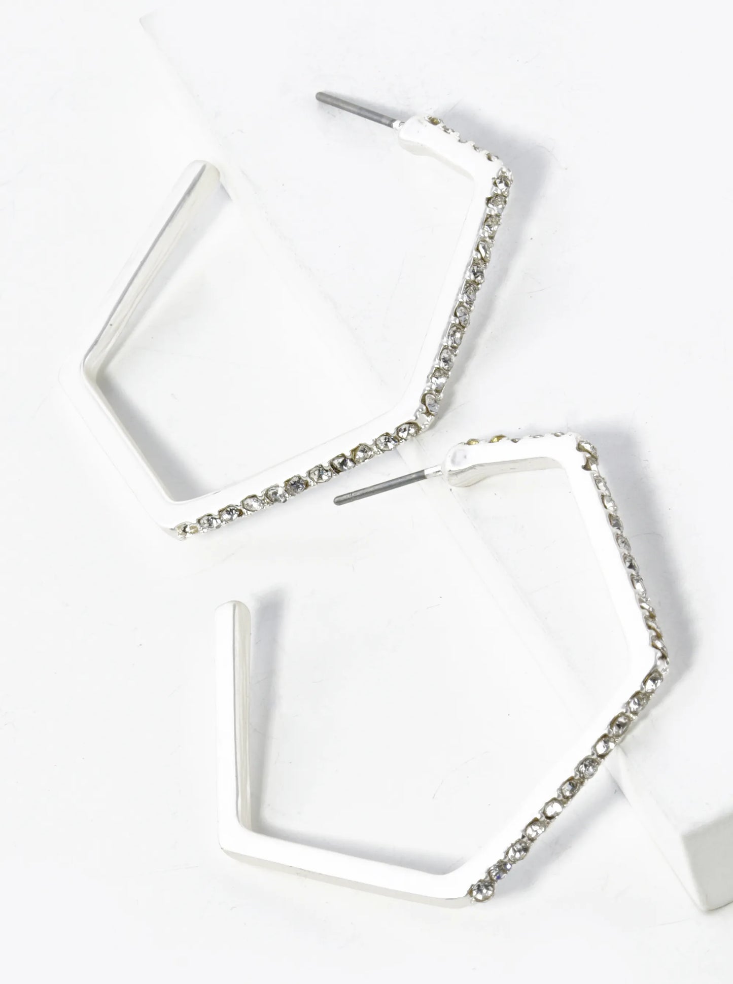 Crystal Pave 45mm Hexagon Open Hoop Earrings