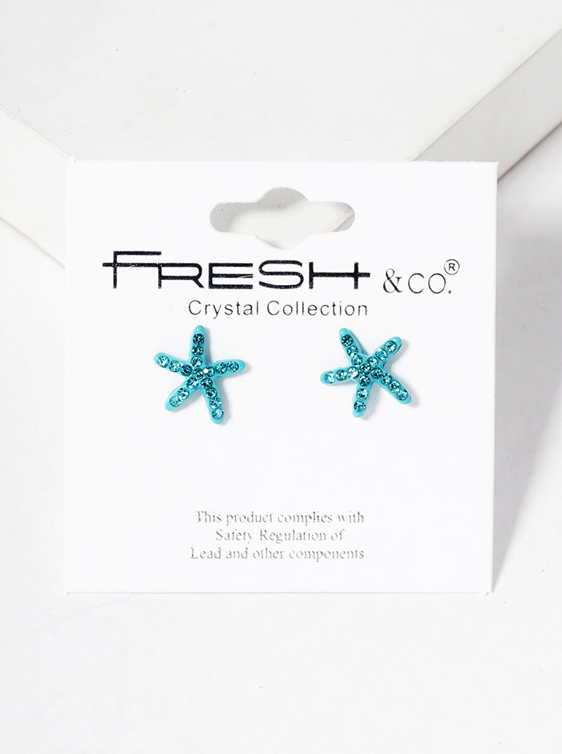 Crystal Pave 8mm Starfish Post Stud Earrings