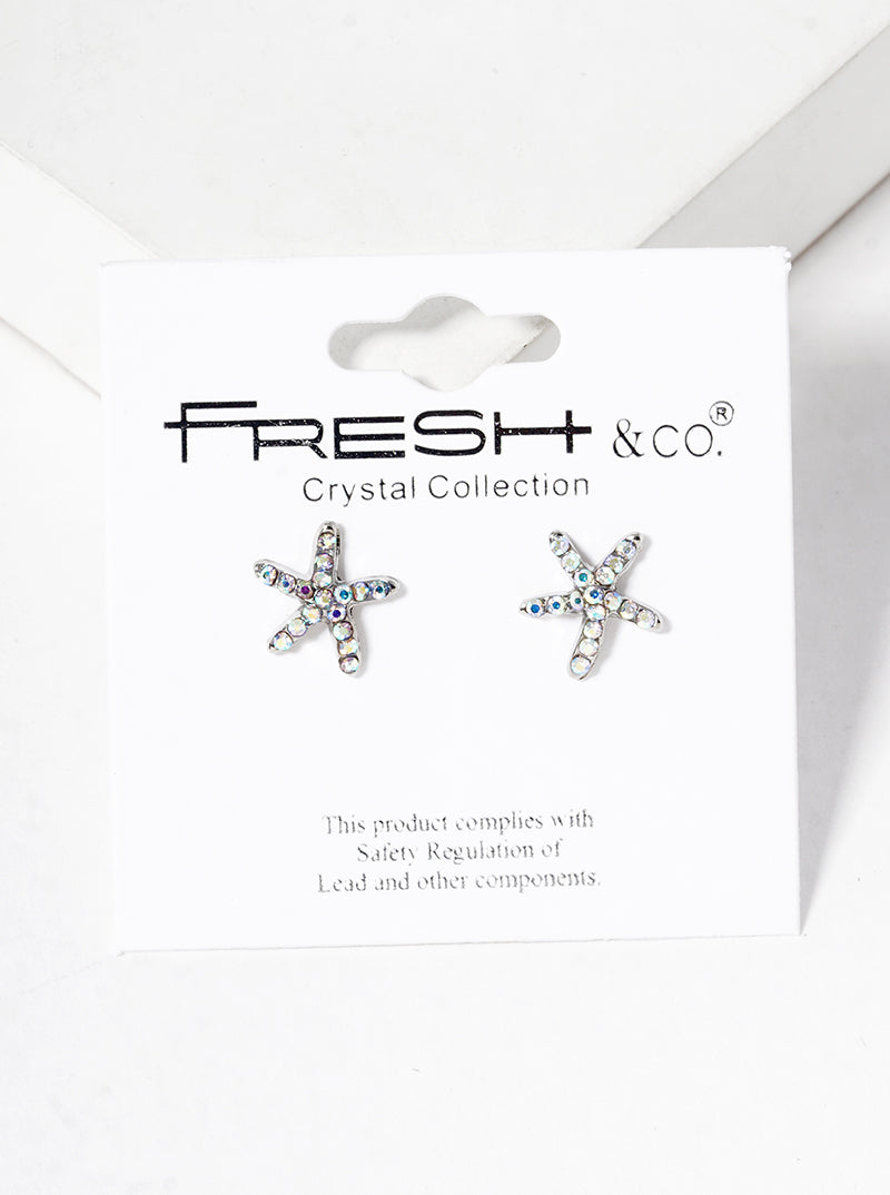 Crystal Pave 8mm Starfish Post Stud Earrings