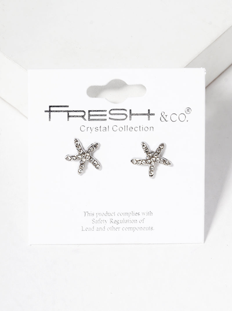 Crystal Pave 8mm Starfish Post Stud Earrings
