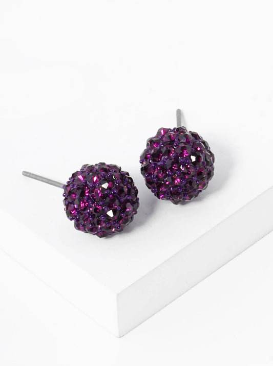 Crystal Pave 9mm Ball Stud Earrings - Amethyst
