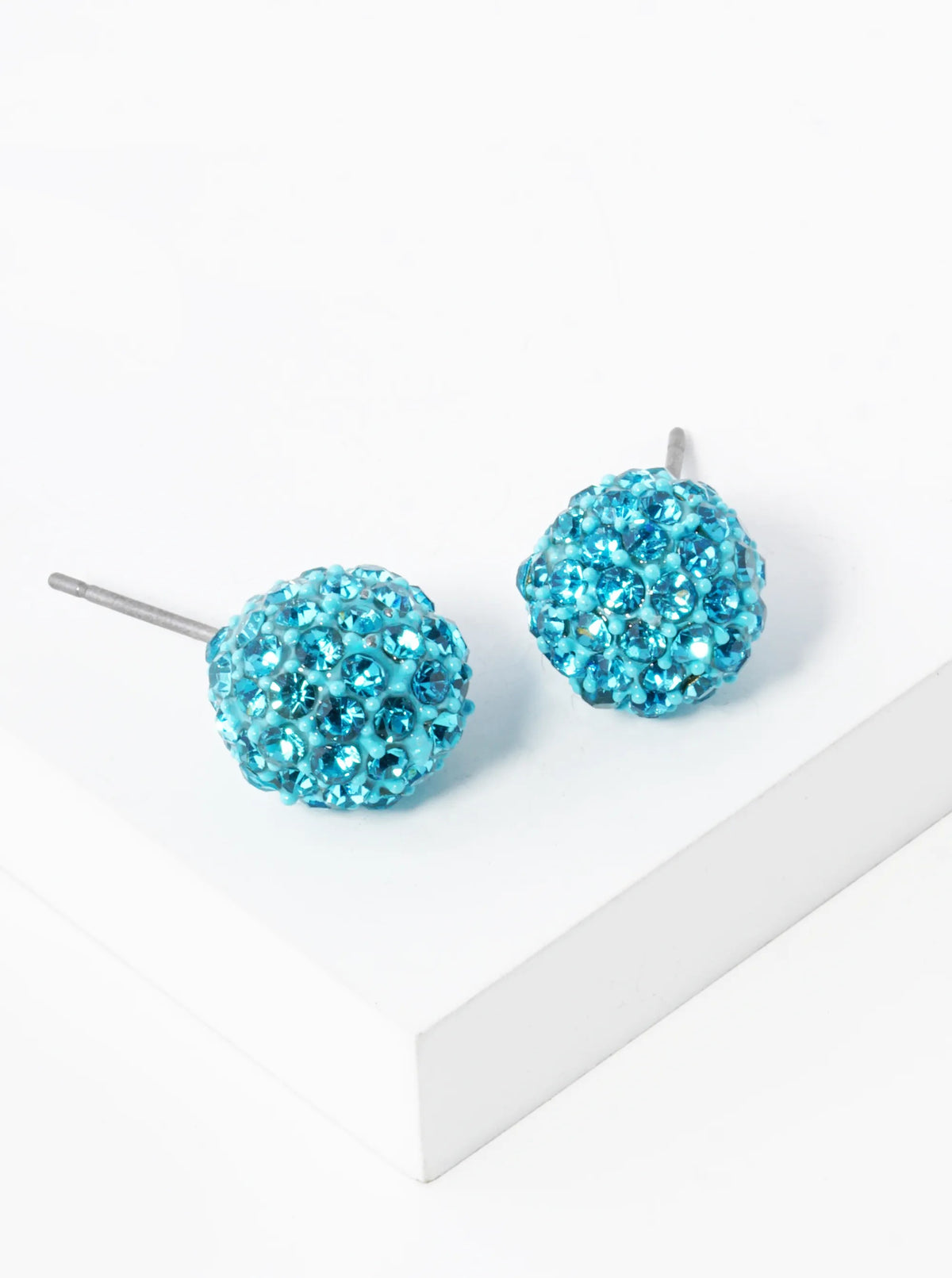 Crystal Pave 9mm Ball Stud Earrings - Aqua