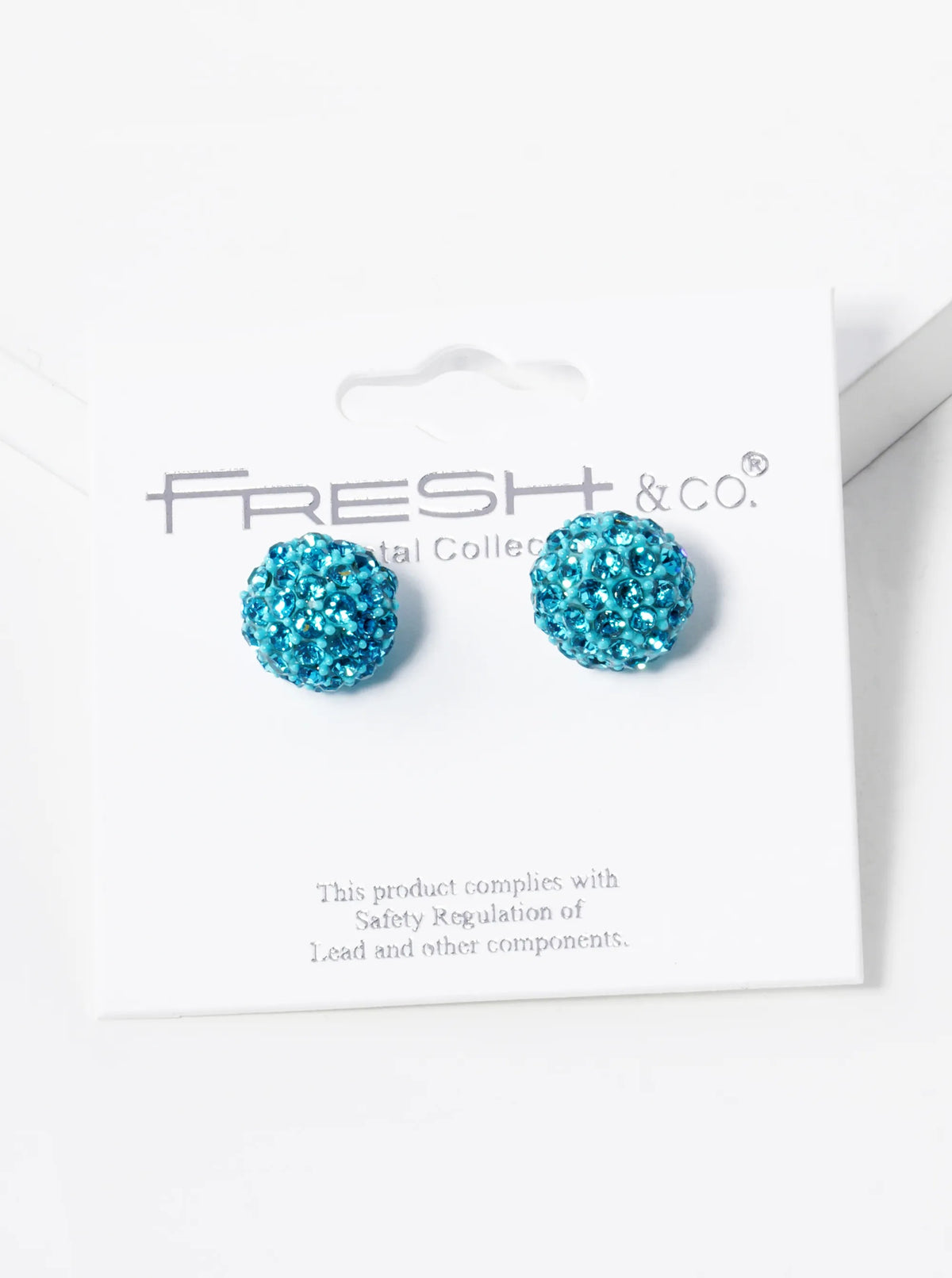 Crystal Pave 9mm Ball Stud Earrings - Aqua