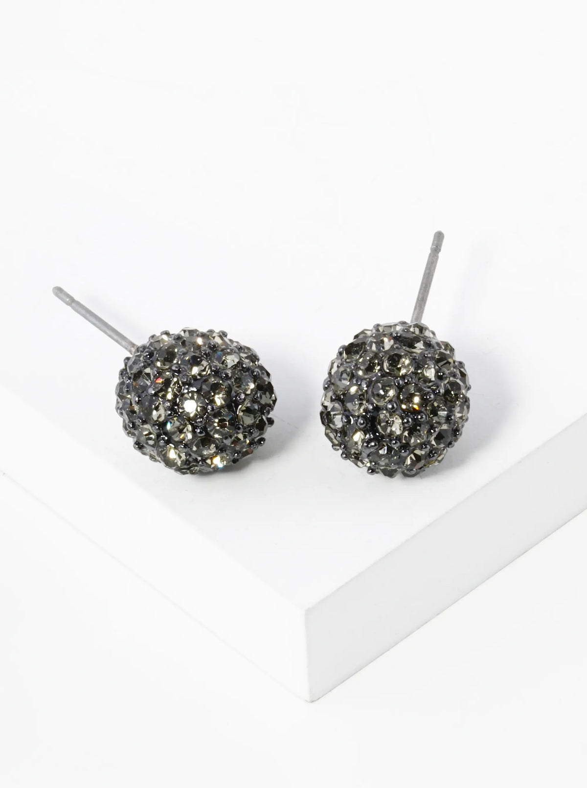 Crystal Pave 9mm Ball Stud Earrings - Black