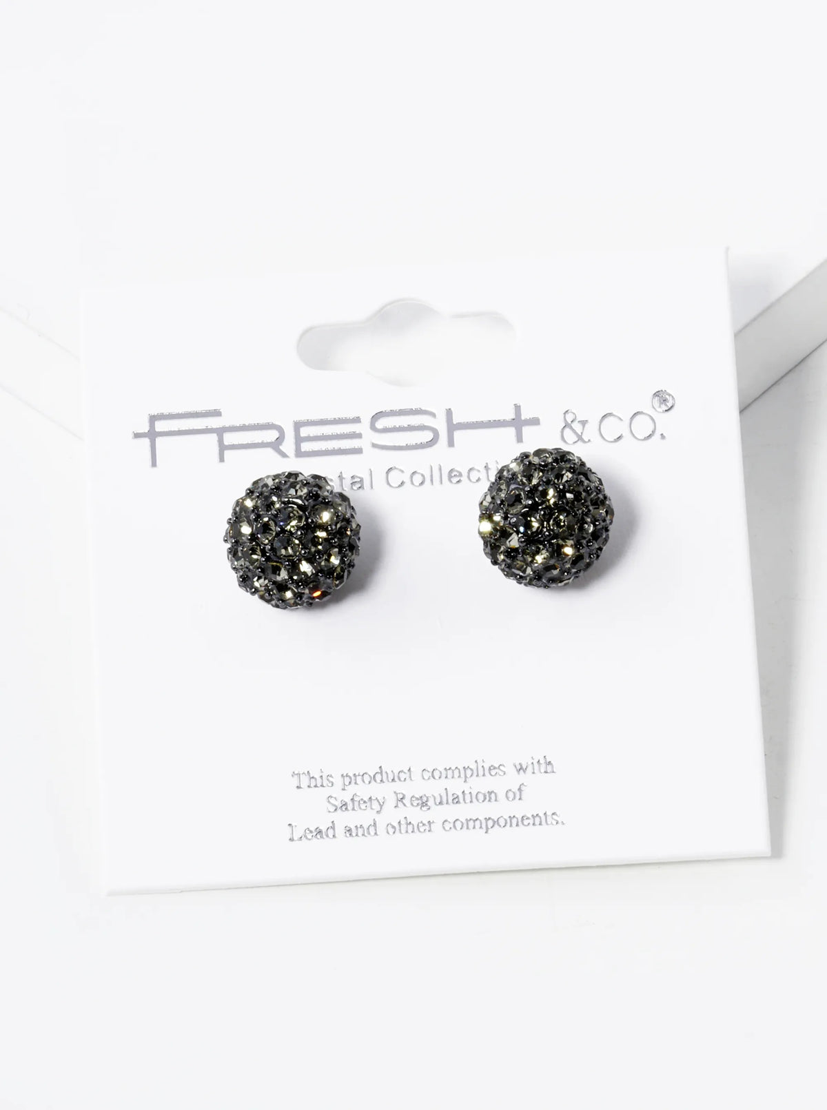 Crystal Pave 9mm Ball Stud Earrings - Black
