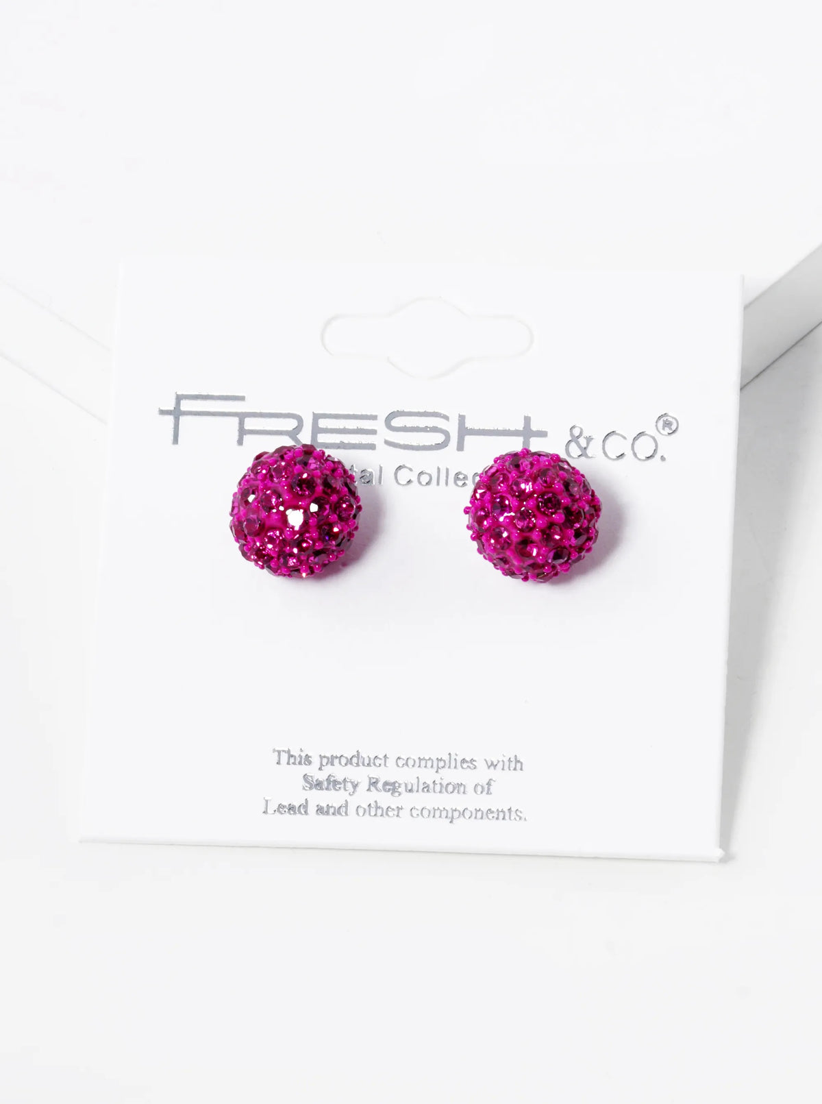 Crystal Pave 9mm Ball Stud Earrings - Fuchsia