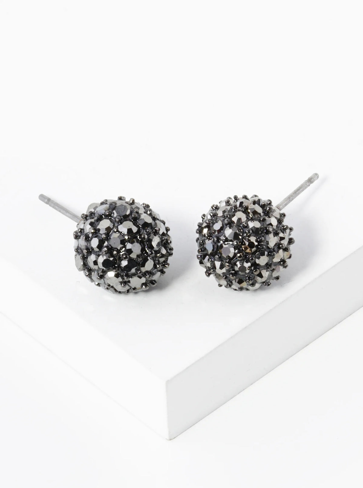 Crystal Pave 9mm Ball Stud Earrings - Hematite