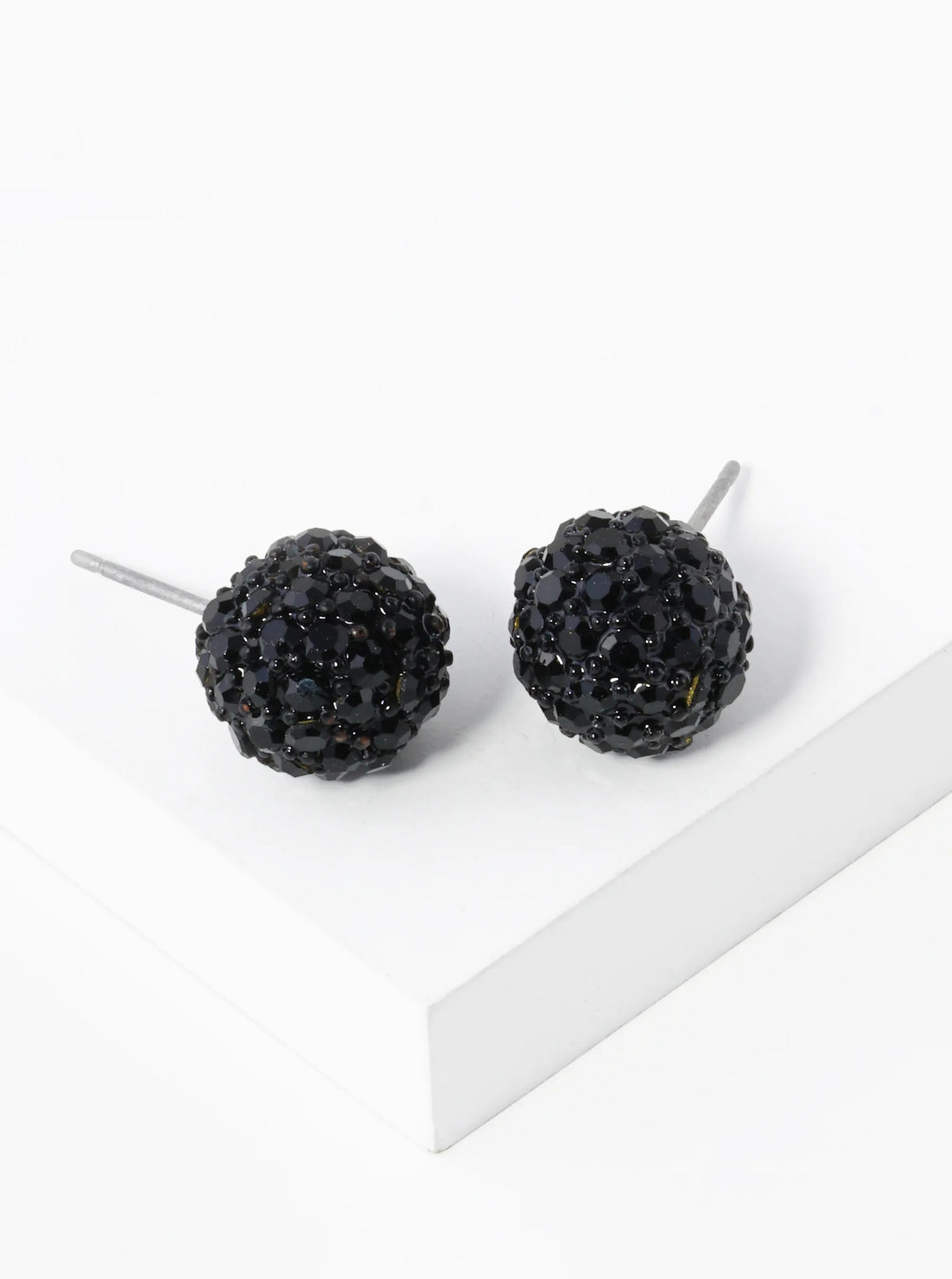 Crystal Pave 9mm Ball Stud Earrings - Jet Black