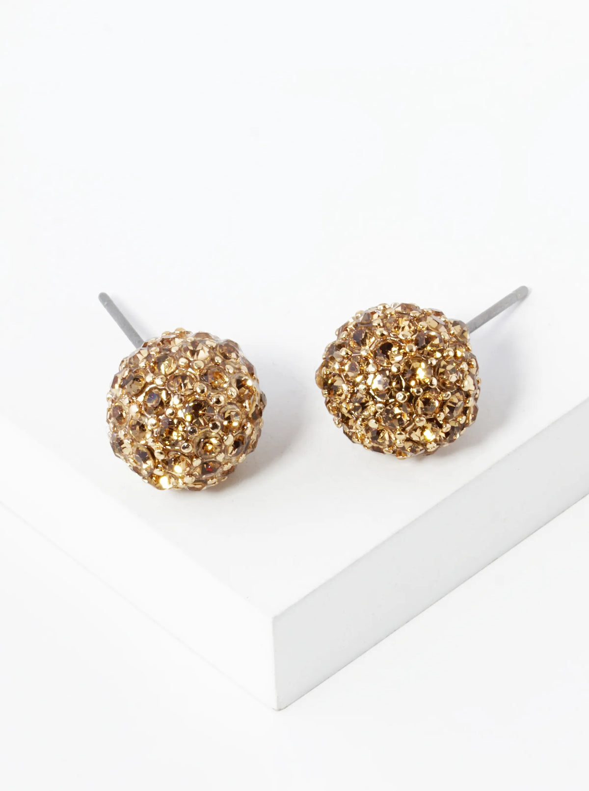 Crystal Pave 9mm Ball Stud Earrings - Light Topaz