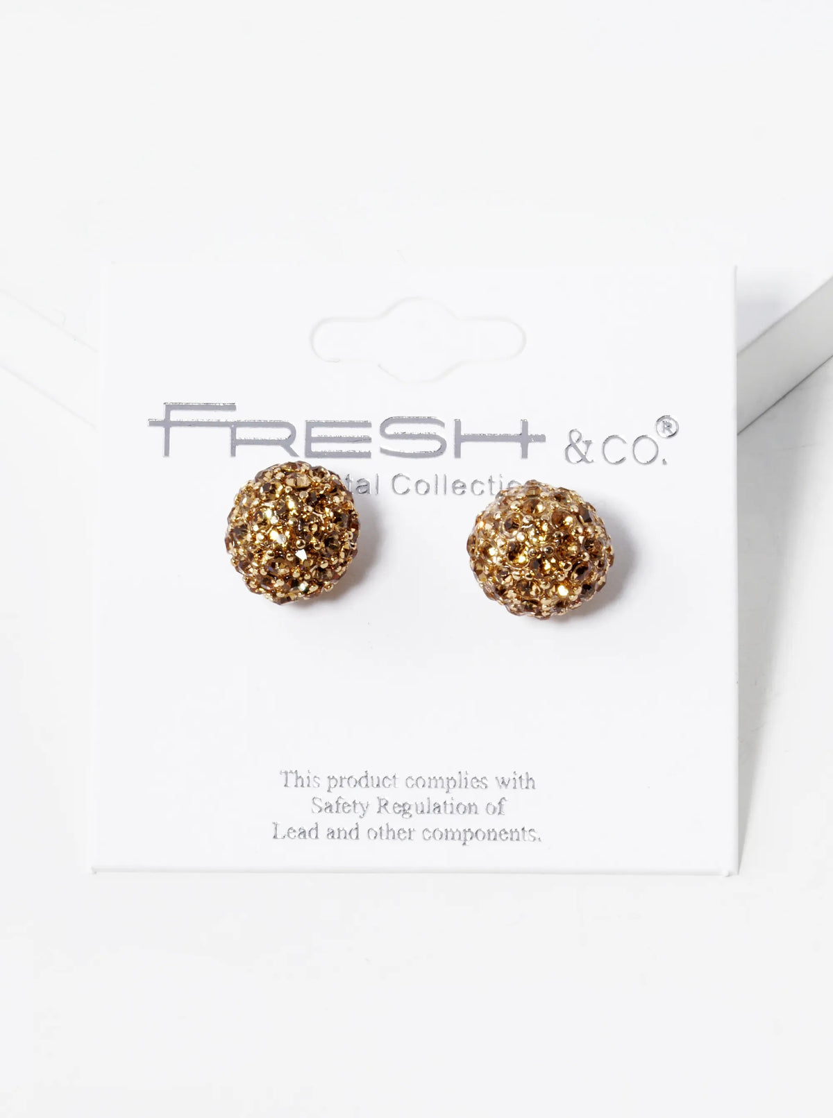 Crystal Pave 9mm Ball Stud Earrings - Light Topaz