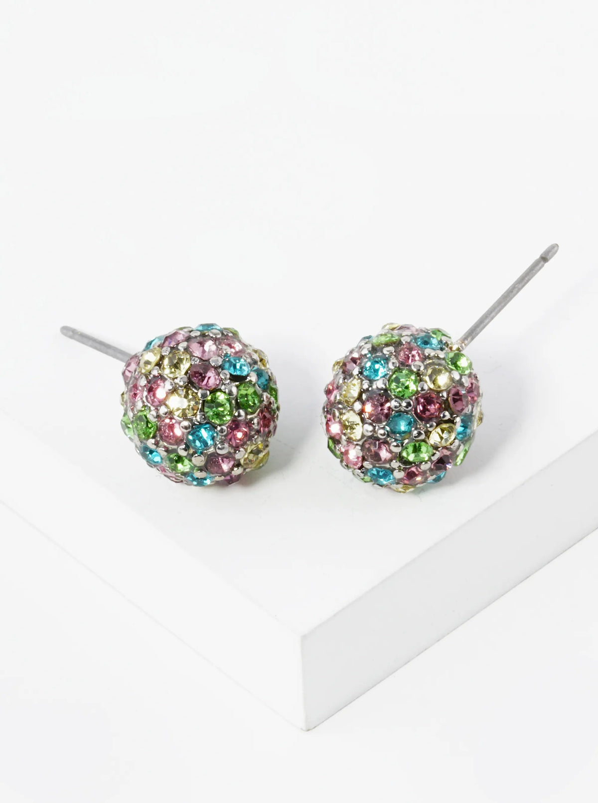 Crystal Pave 9mm Ball Stud Earrings - Light Multi
