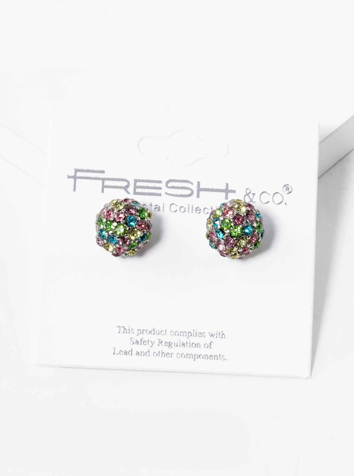 Crystal Pave 9mm Ball Stud Earrings - Light Multi