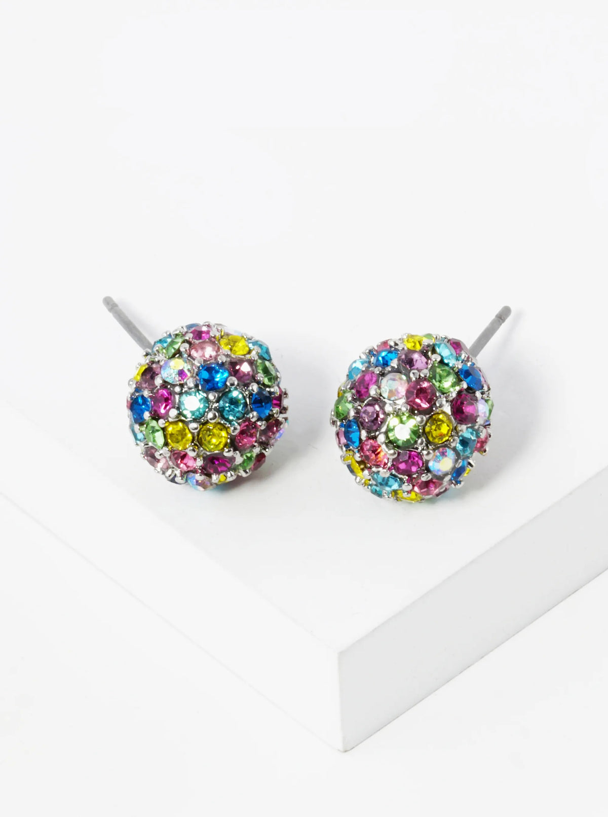 Crystal Pave 9mm Ball Stud Earrings - Multi