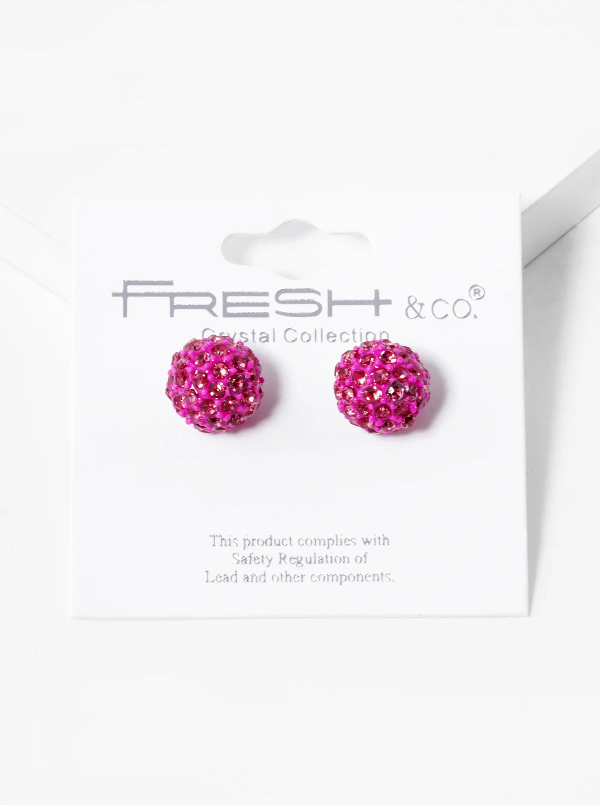 Crystal Pave 9mm Ball Stud Earrings - Rose Pink