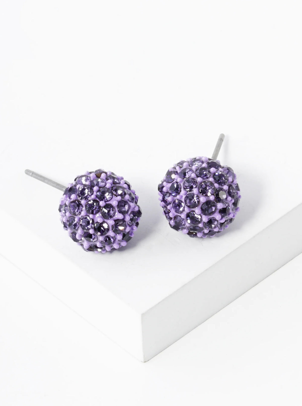 Crystal Pave 9mm Ball Stud Earrings - Tanzanite
