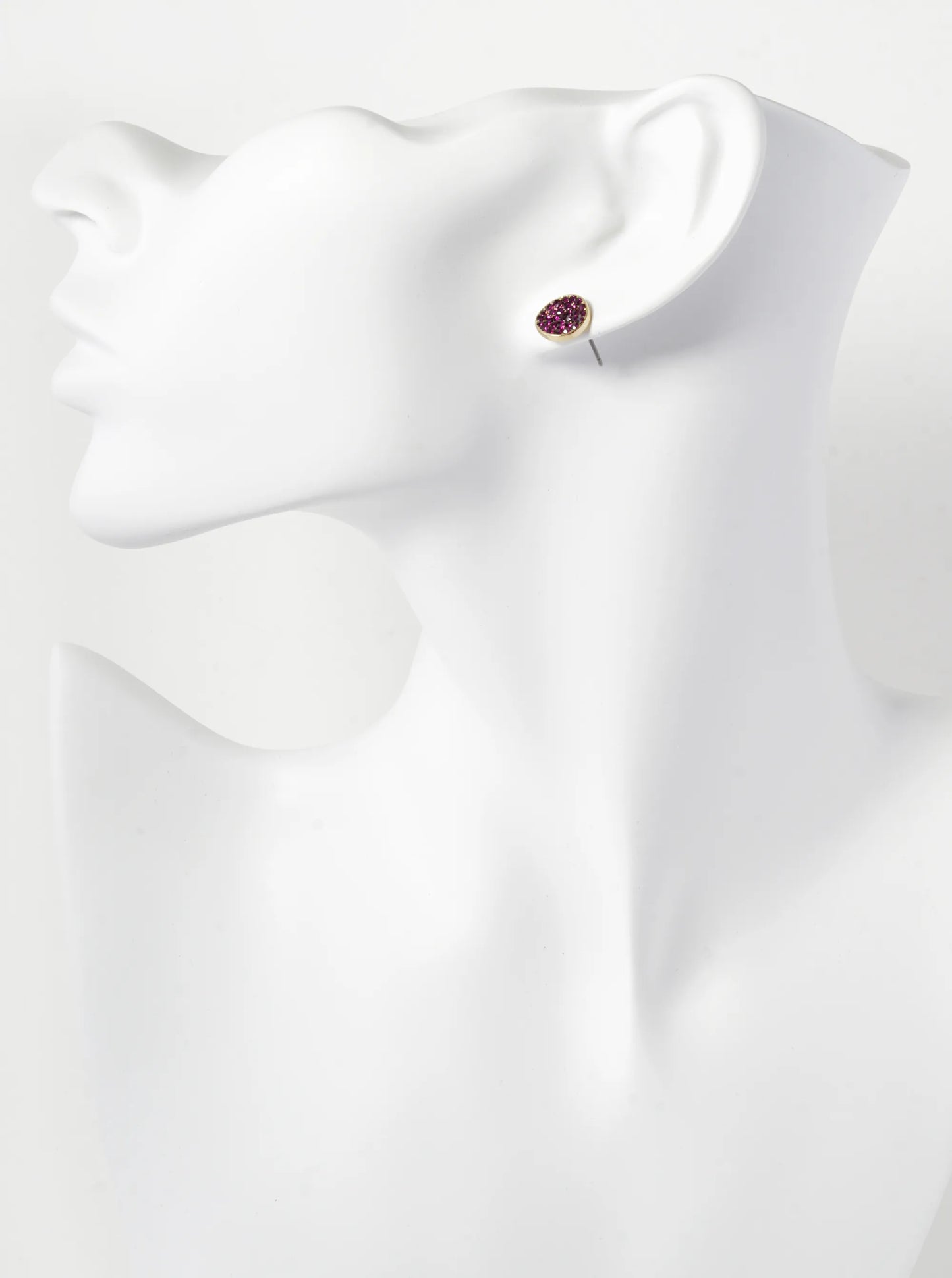 Crystal Pave 9mm Curved Round Disc Button Stud Earrings