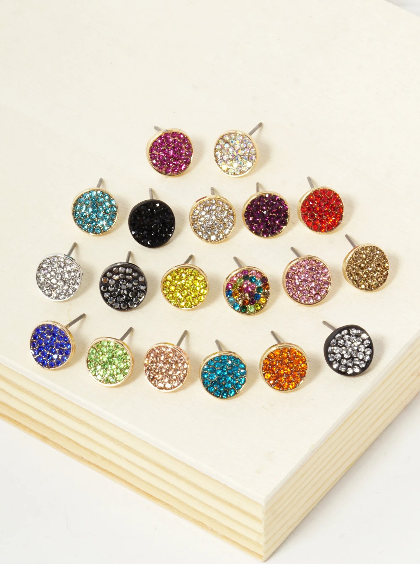 Crystal Pave 9mm Curved Round Disc Button Stud Earrings