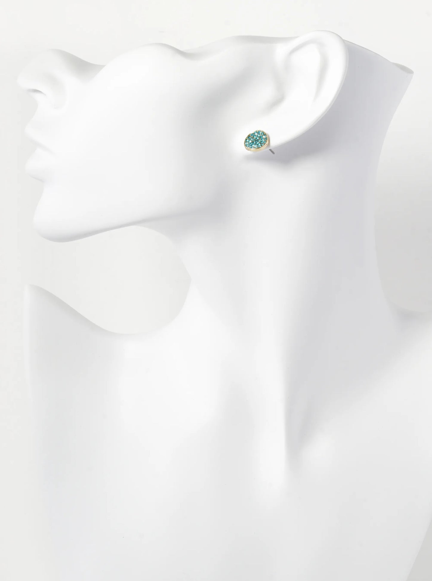 Crystal Pave 9mm Curved Round Disc Button Stud Earrings