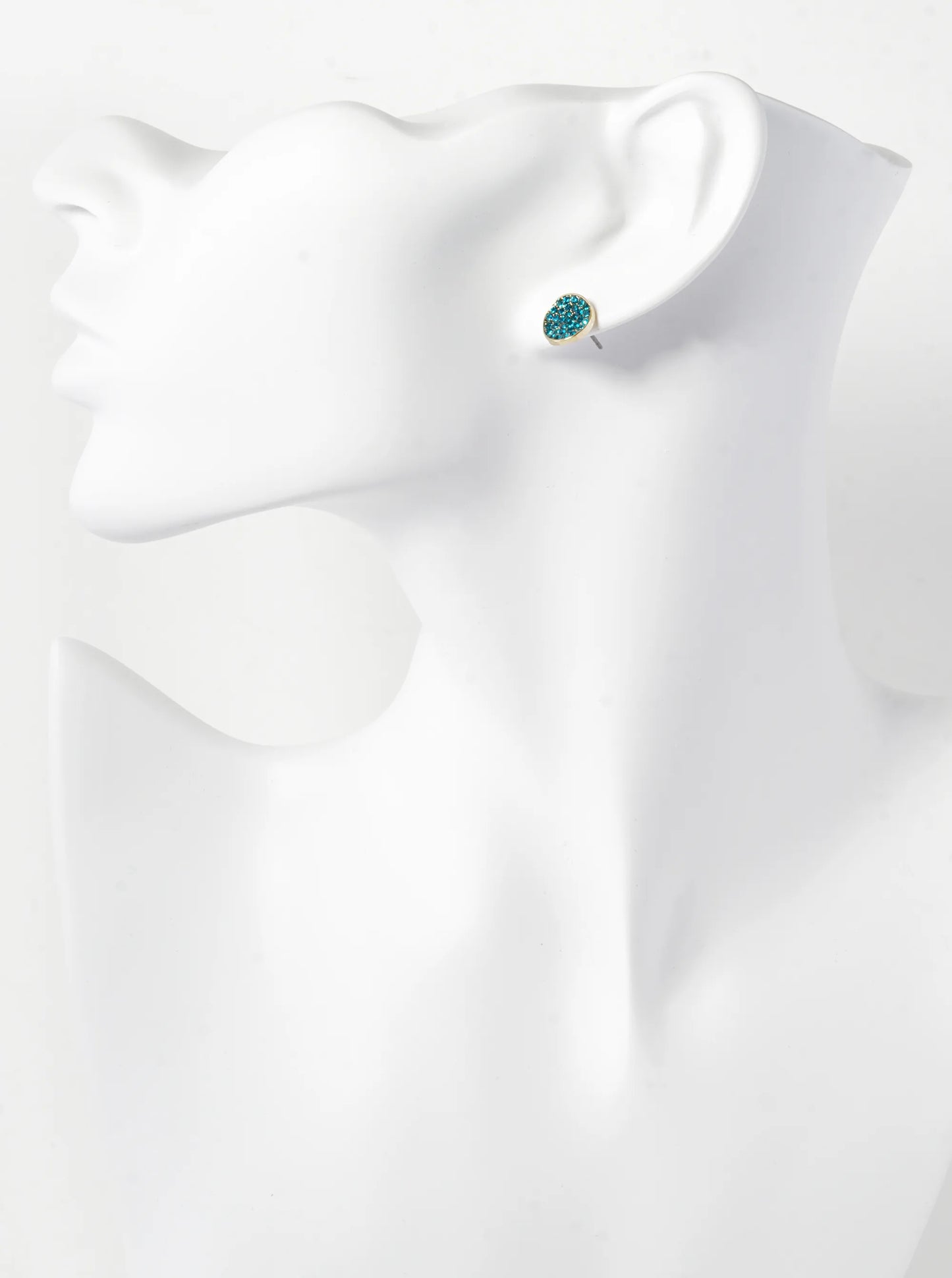Crystal Pave 9mm Curved Round Disc Button Stud Earrings