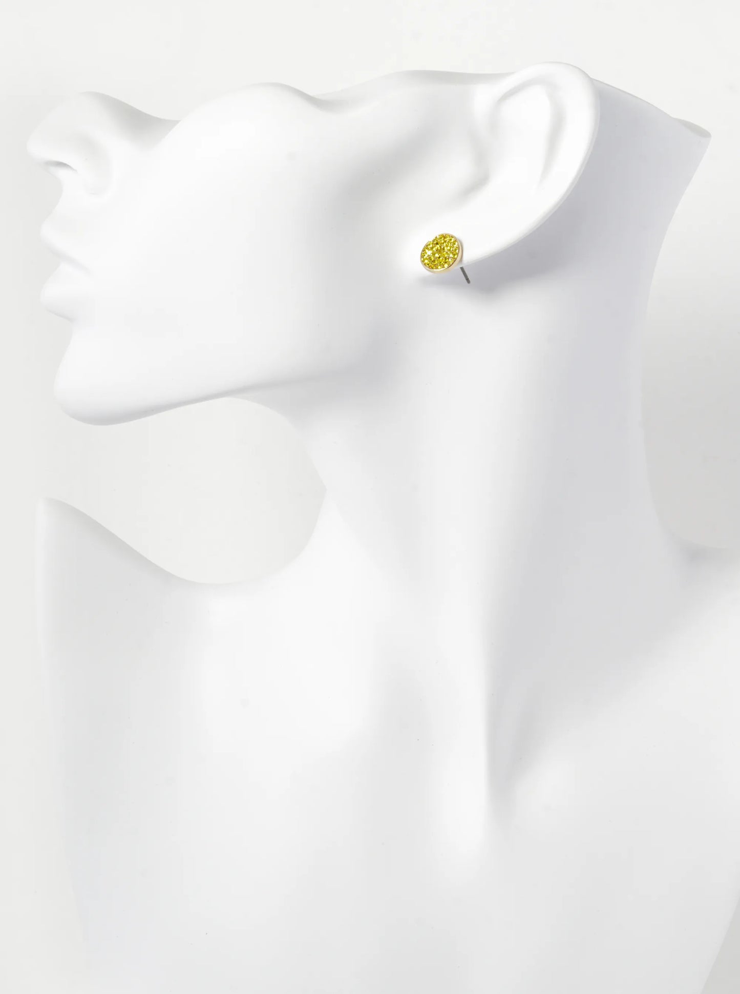 Crystal Pave 9mm Curved Round Disc Button Stud Earrings