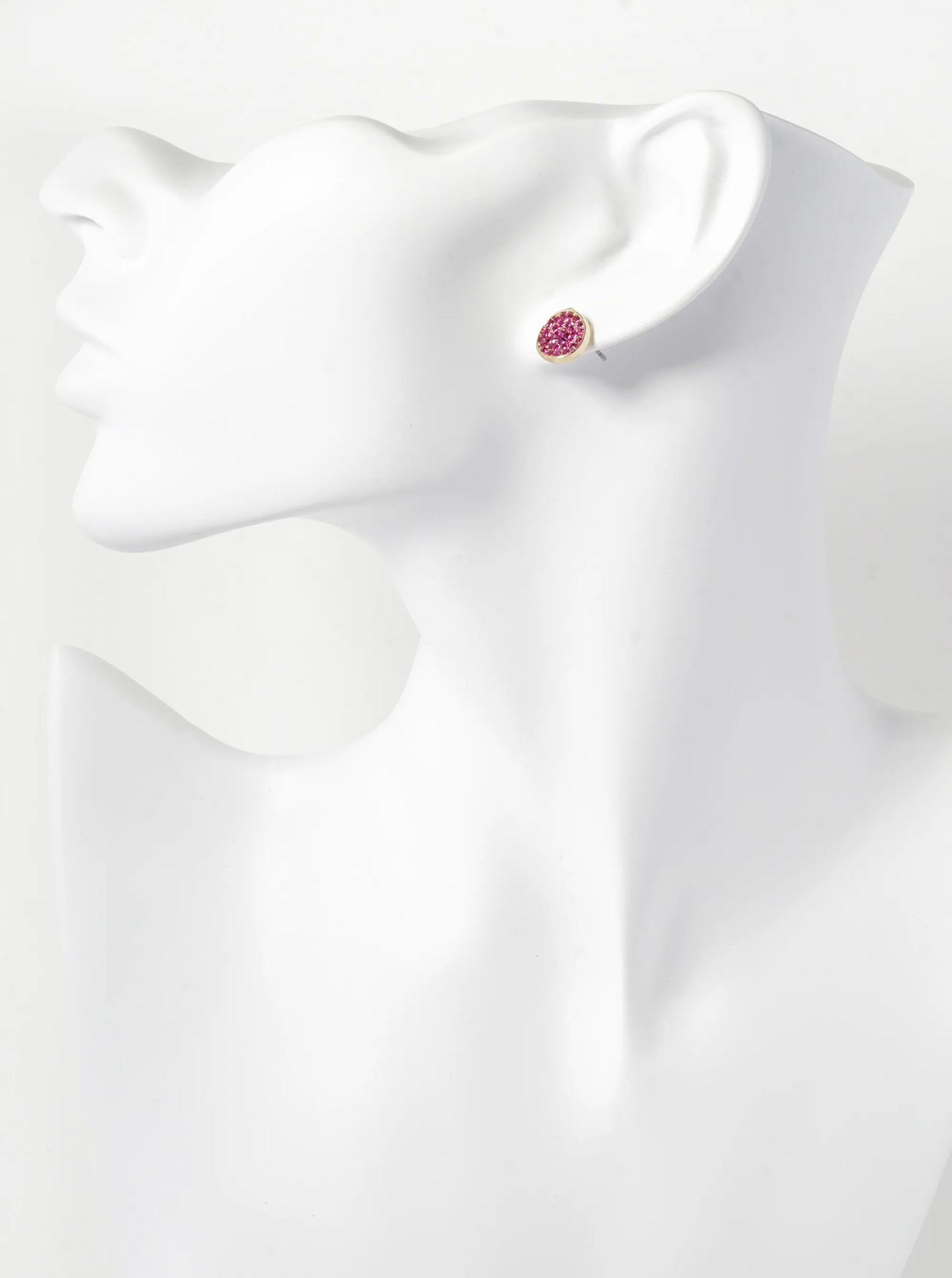 Crystal Pave 9mm Curved Round Disc Button Stud Earrings