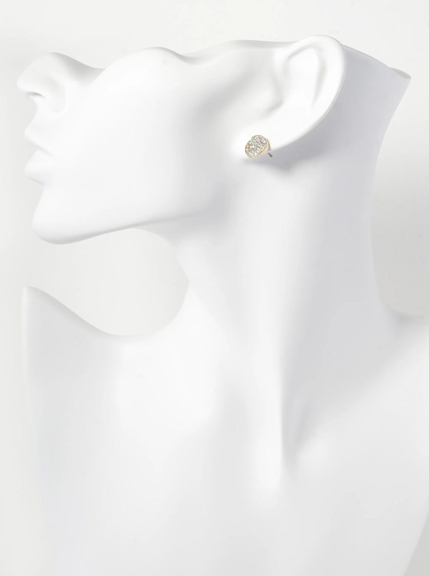 Crystal Pave 9mm Curved Round Disc Button Stud Earrings