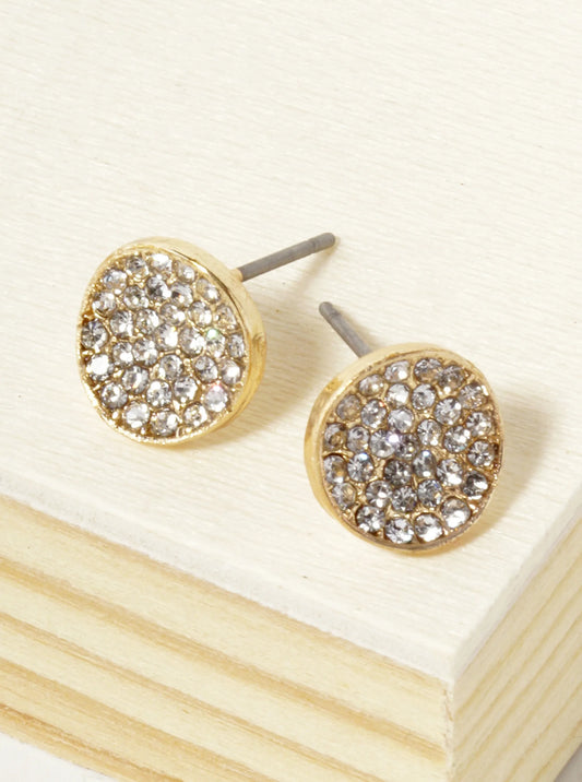 Crystal Pave 9mm Curved Round Disc Button Stud Earrings