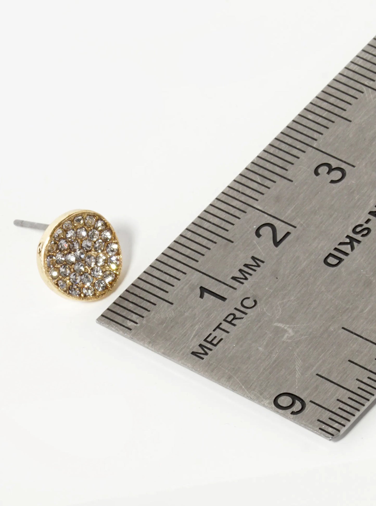 Crystal Pave 9mm Curved Round Disc Button Stud Earrings