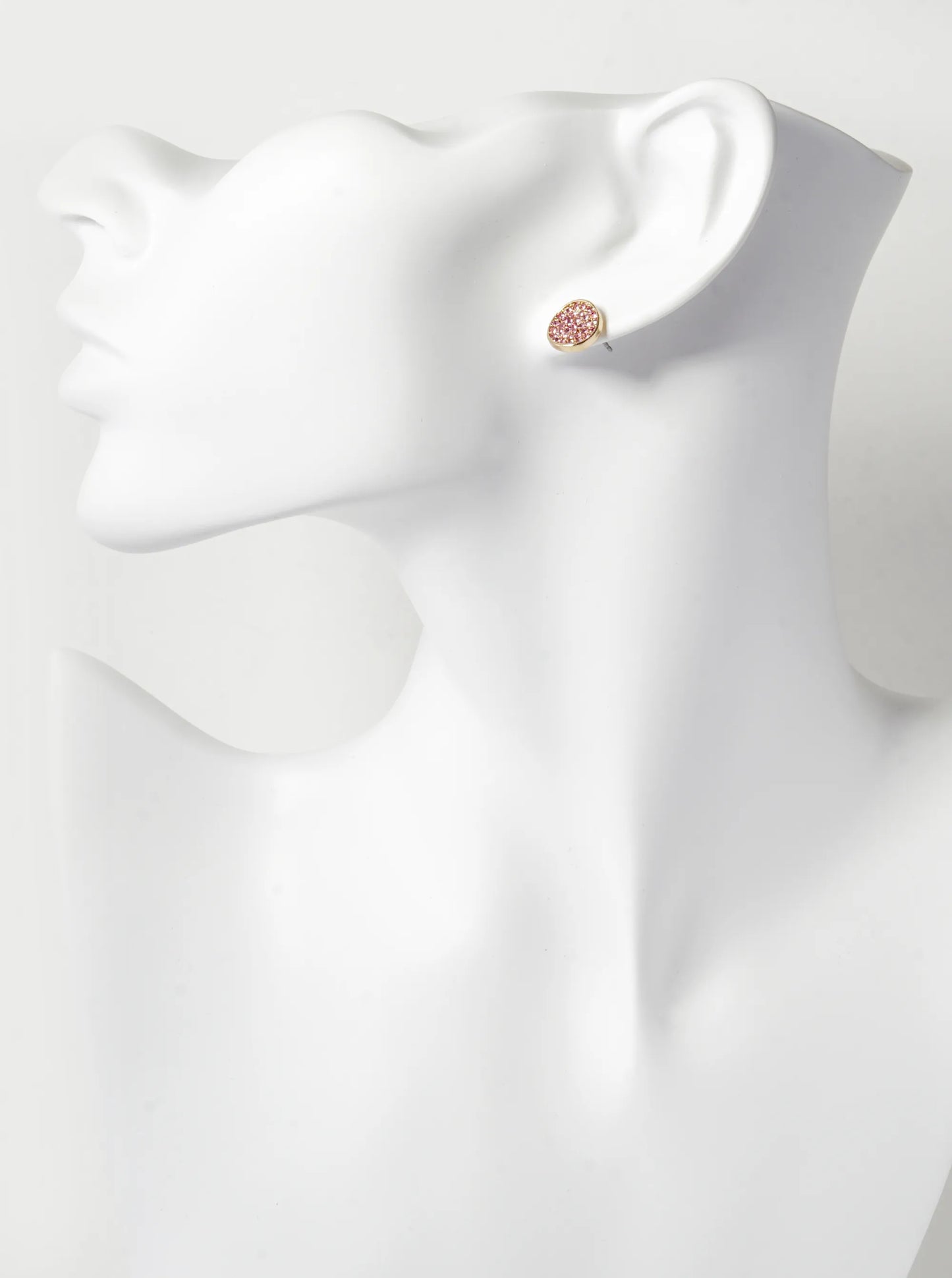 Crystal Pave 9mm Curved Round Disc Button Stud Earrings