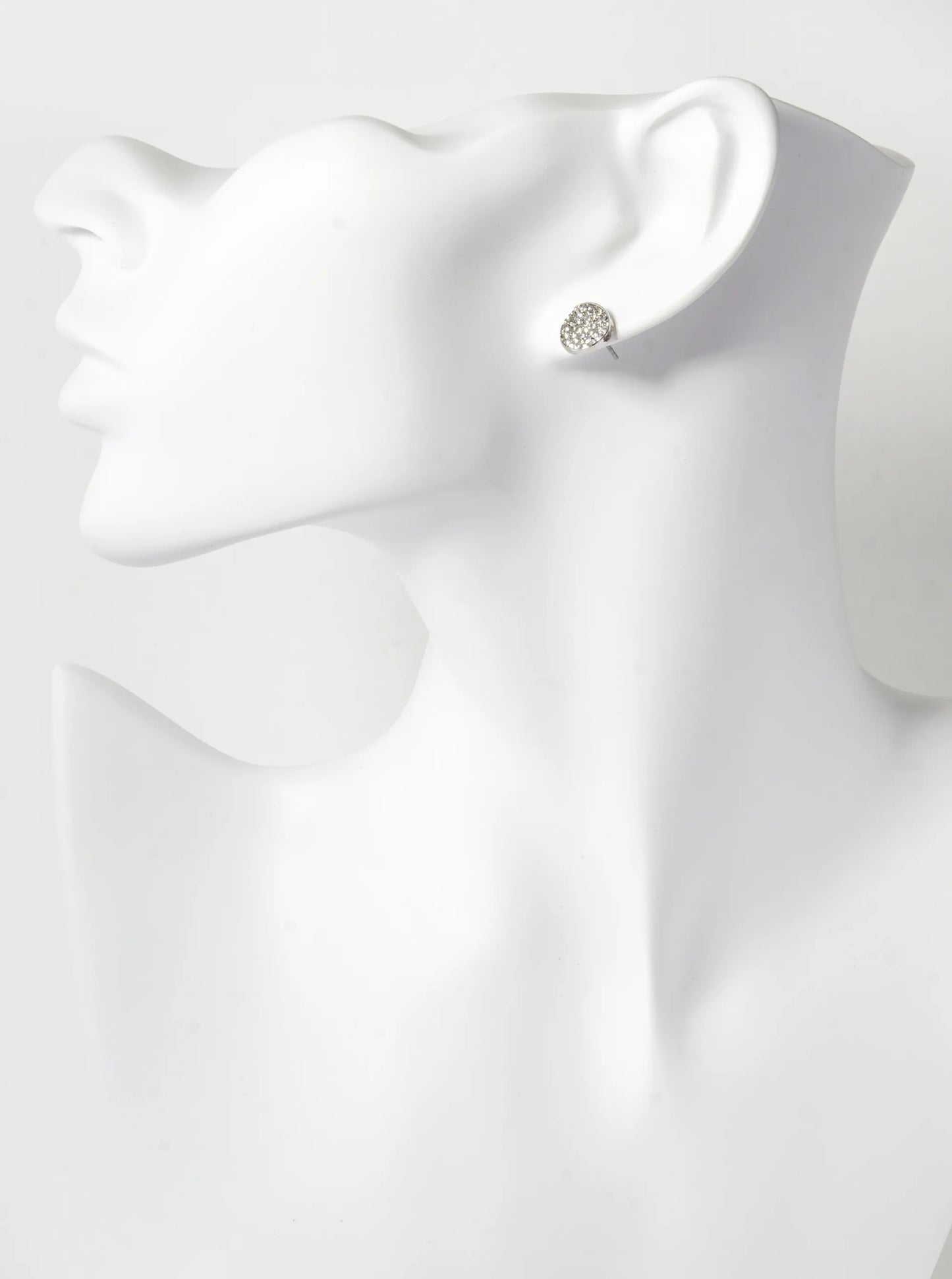 Crystal Pave 9mm Curved Round Disc Button Stud Earrings