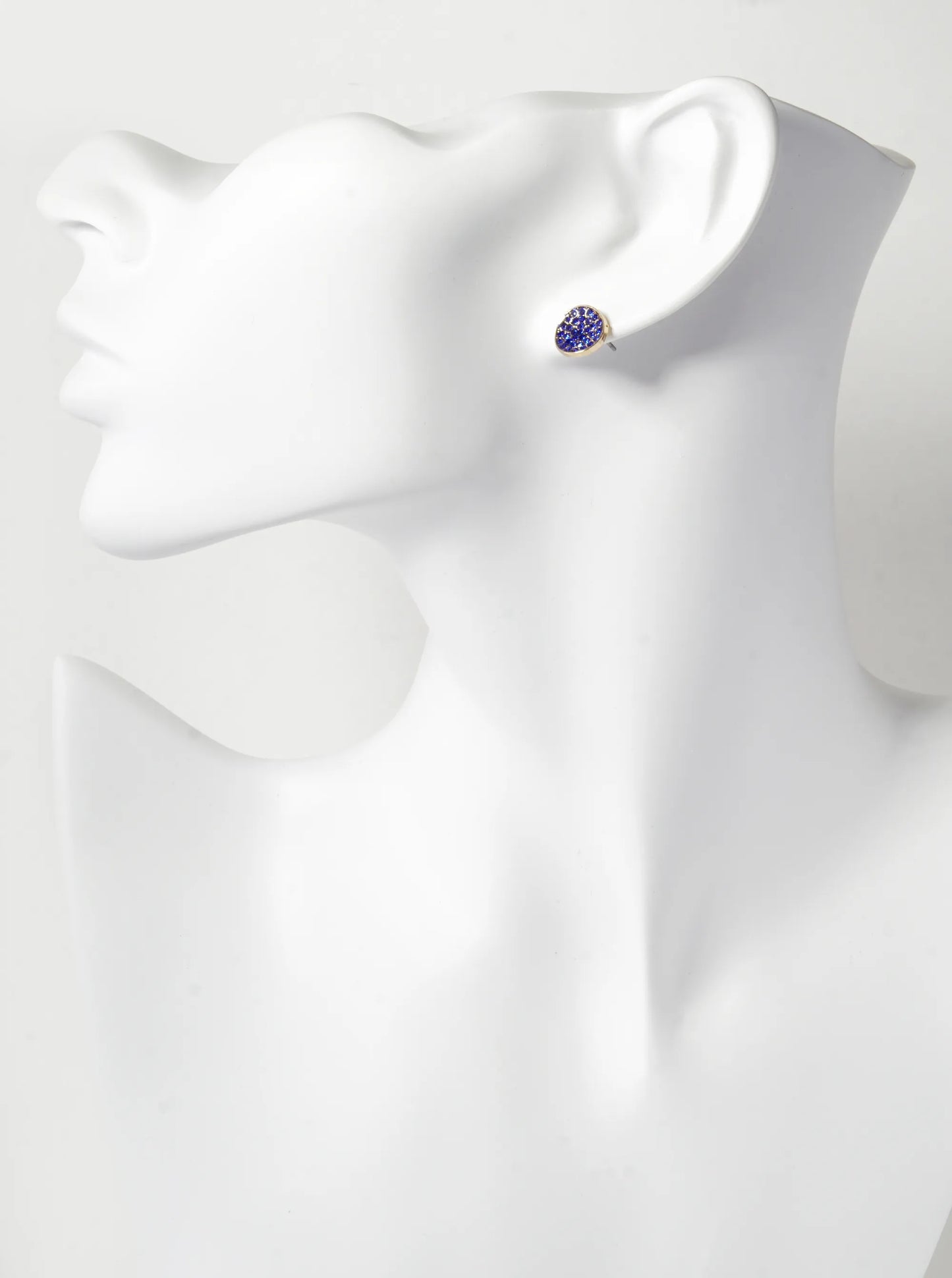 Crystal Pave 9mm Curved Round Disc Button Stud Earrings
