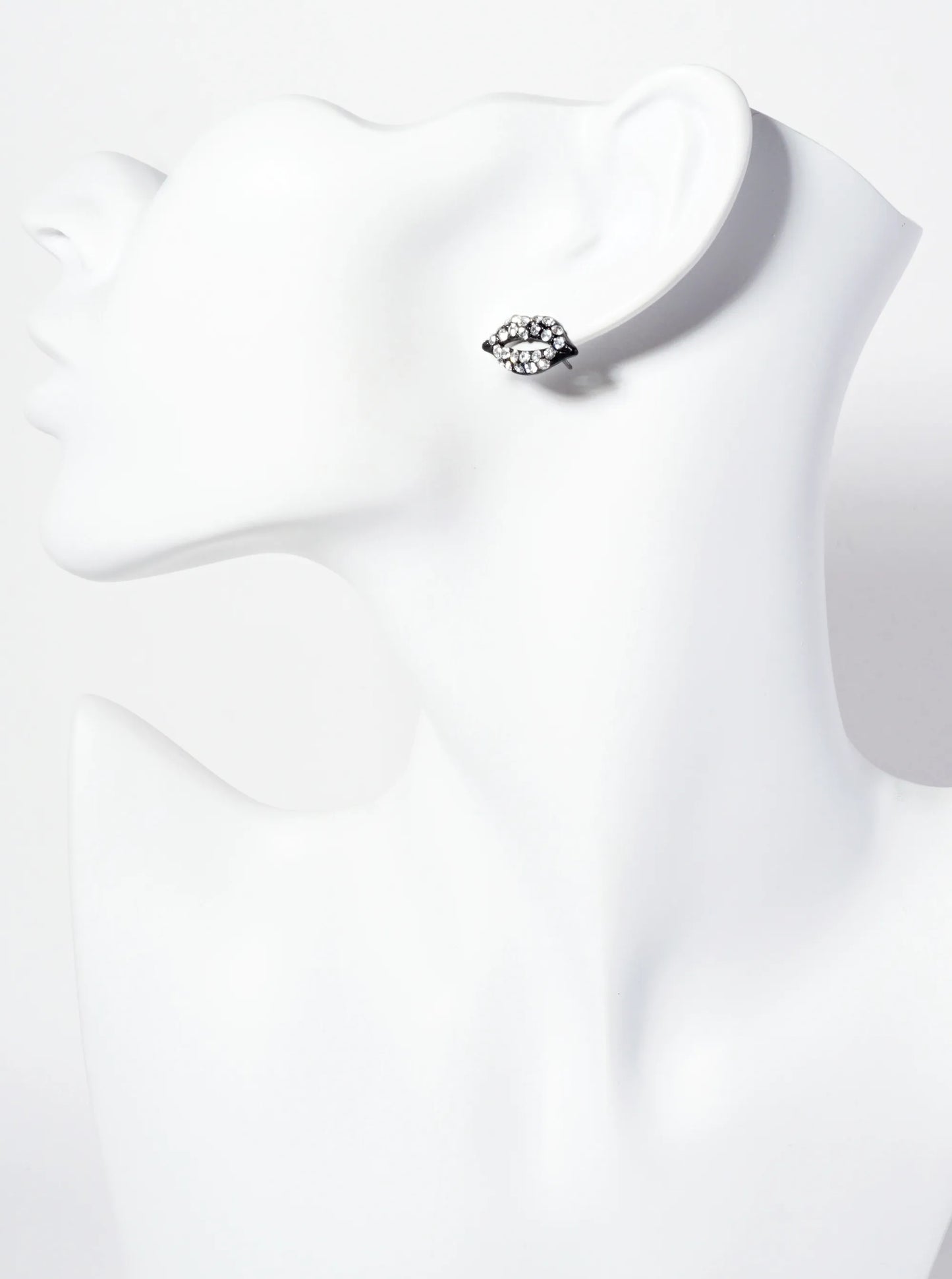 Crystal-Pave 9mm Lips Post Stud Earrings