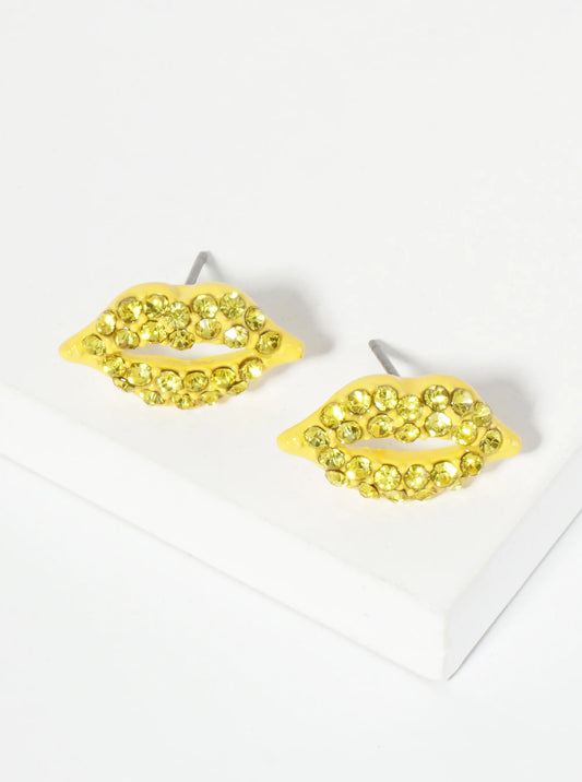 Crystal-Pave 9mm Lips Post Stud Earrings