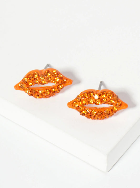 Crystal-Pave 9mm Lips Post Stud Earrings