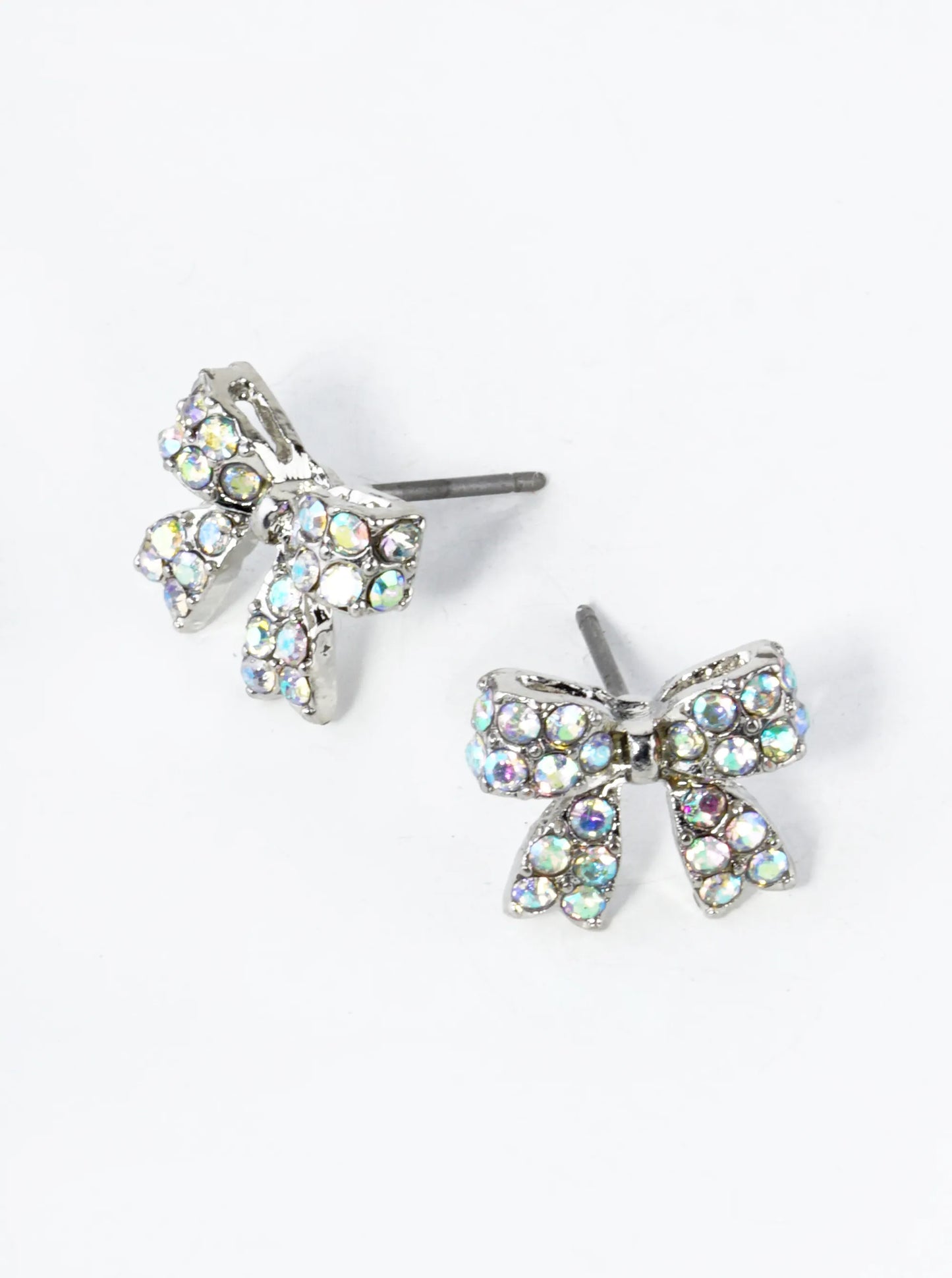 Crystal Pave 9mm Ribbon Bow Post Stud Earrings