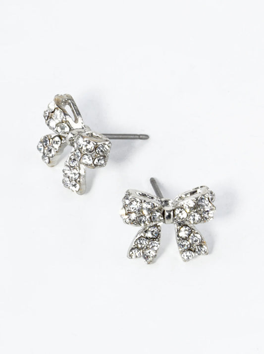 Crystal Pave 9mm Ribbon Bow Post Stud Earrings