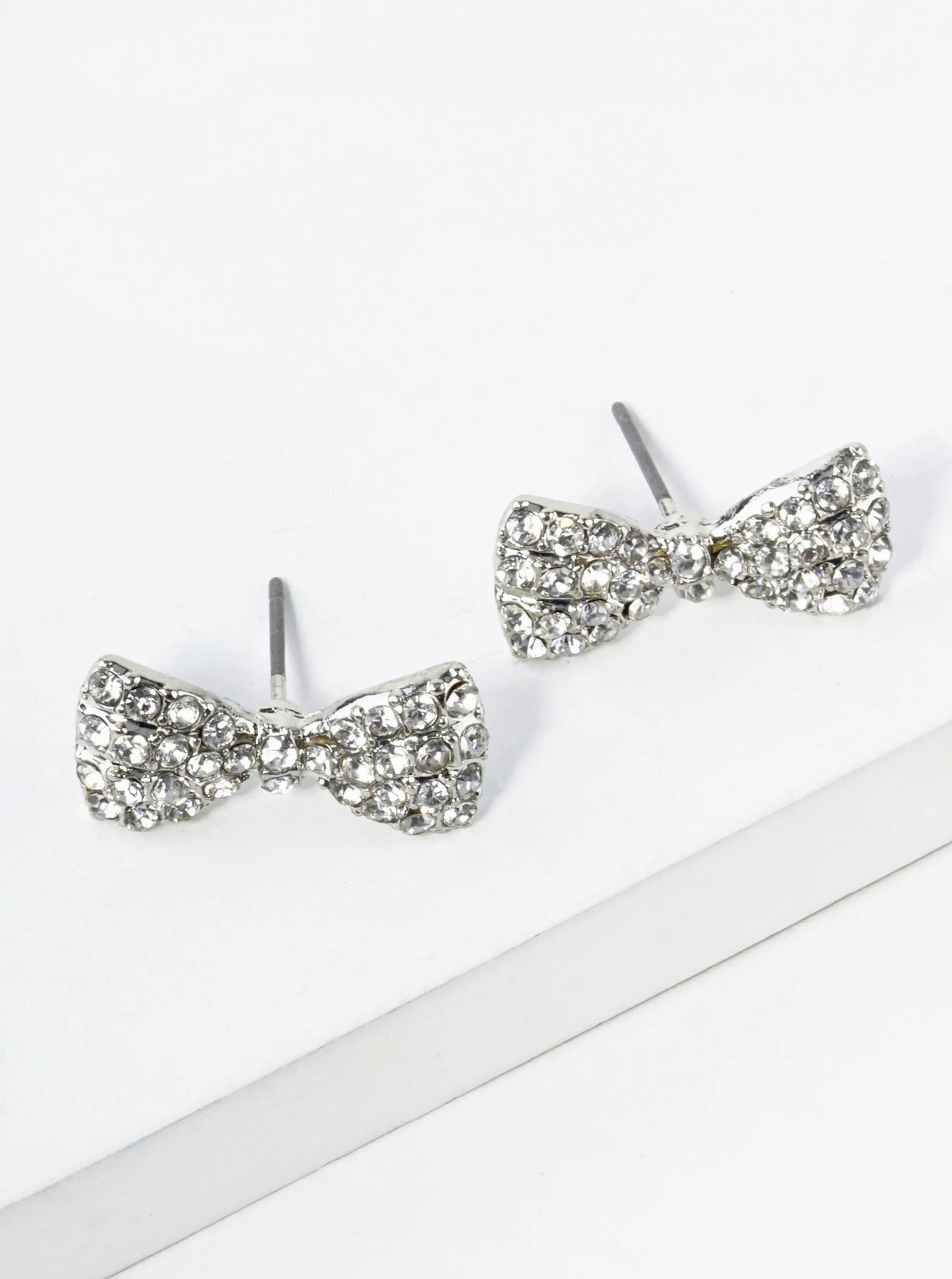Crystal Pave 9mm Ribbon Bow Stud Earrings