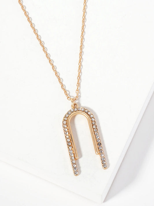 Crystal-Pave Arch-Shaped Pendant 16-inch Necklace