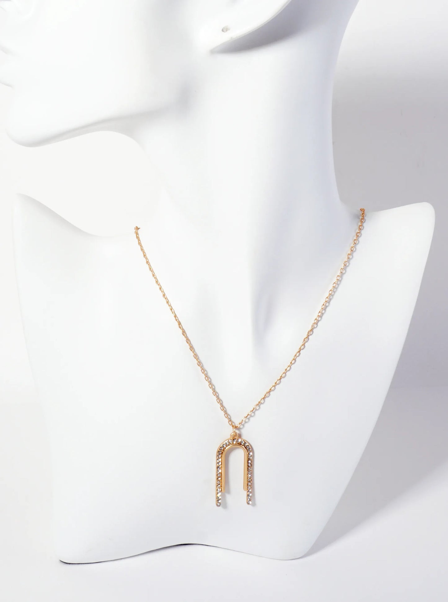 Crystal-Pave Arch-Shaped Pendant 16-inch Necklace