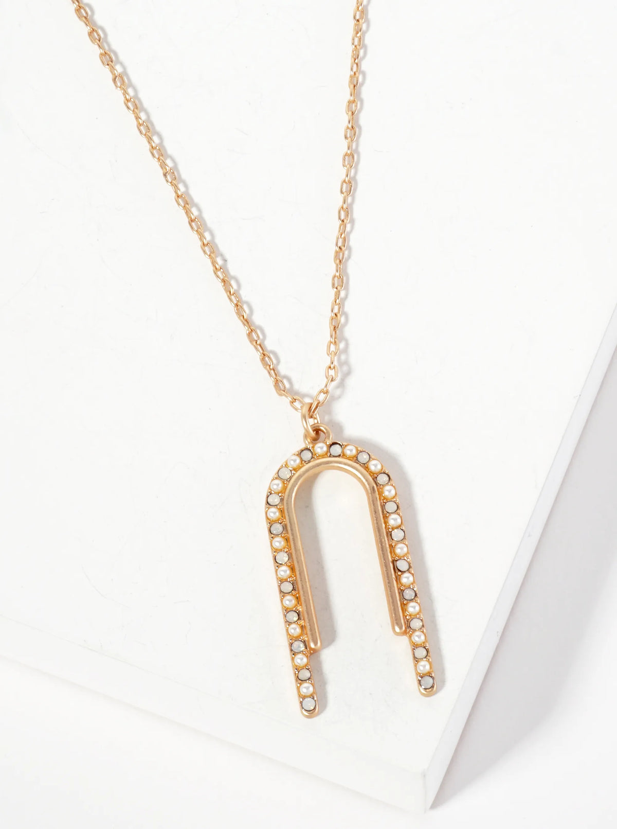 Crystal-Pave Arch-Shaped Pendant 16-inch Necklace