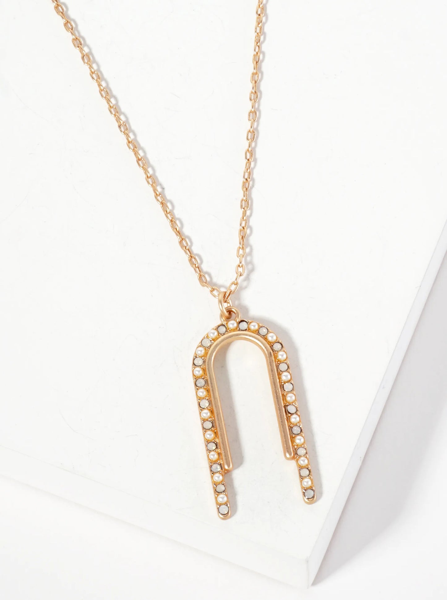Crystal-Pave Arch-Shaped Pendant 16-inch Necklace