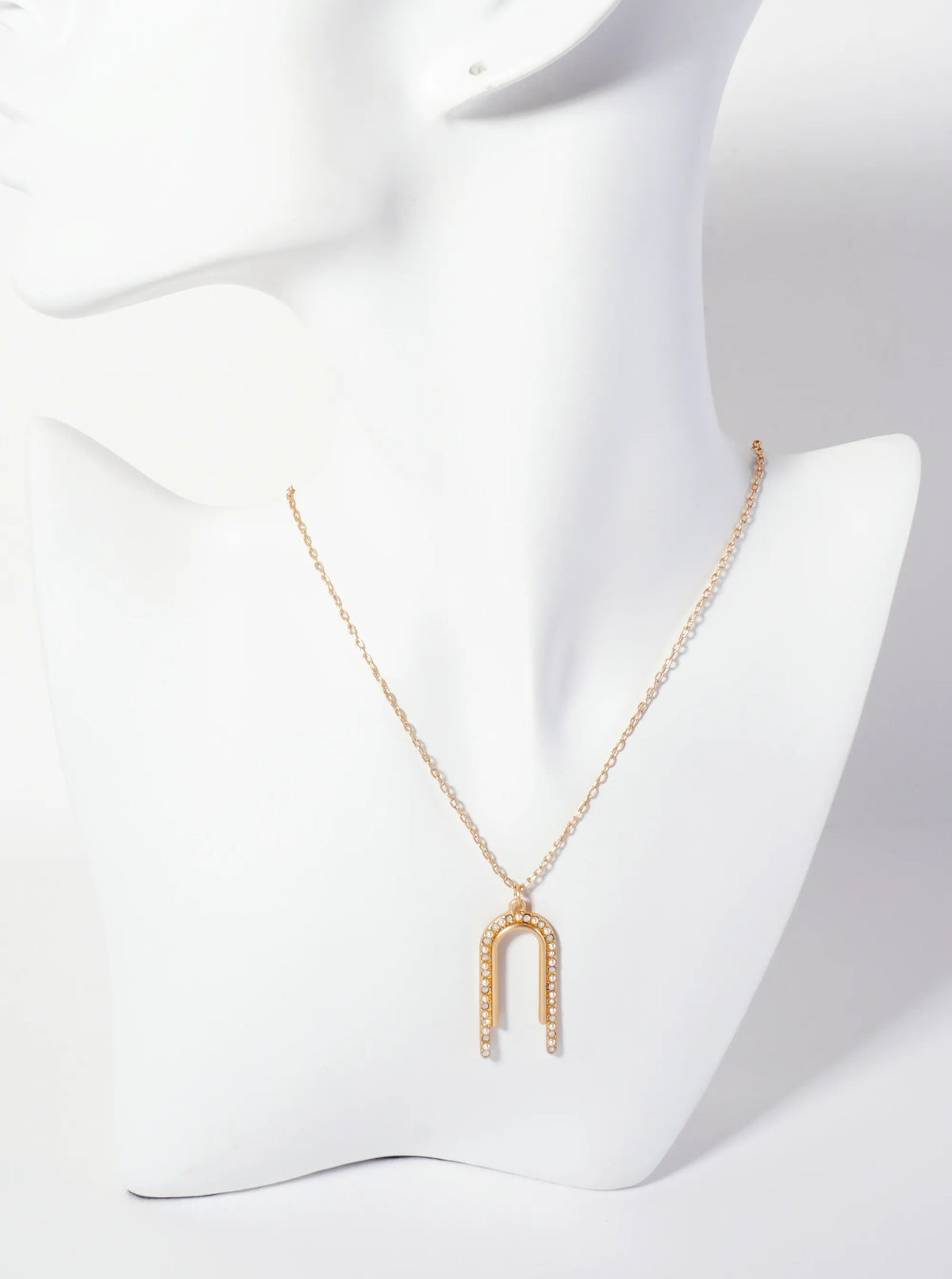 Crystal-Pave Arch-Shaped Pendant 16-inch Necklace