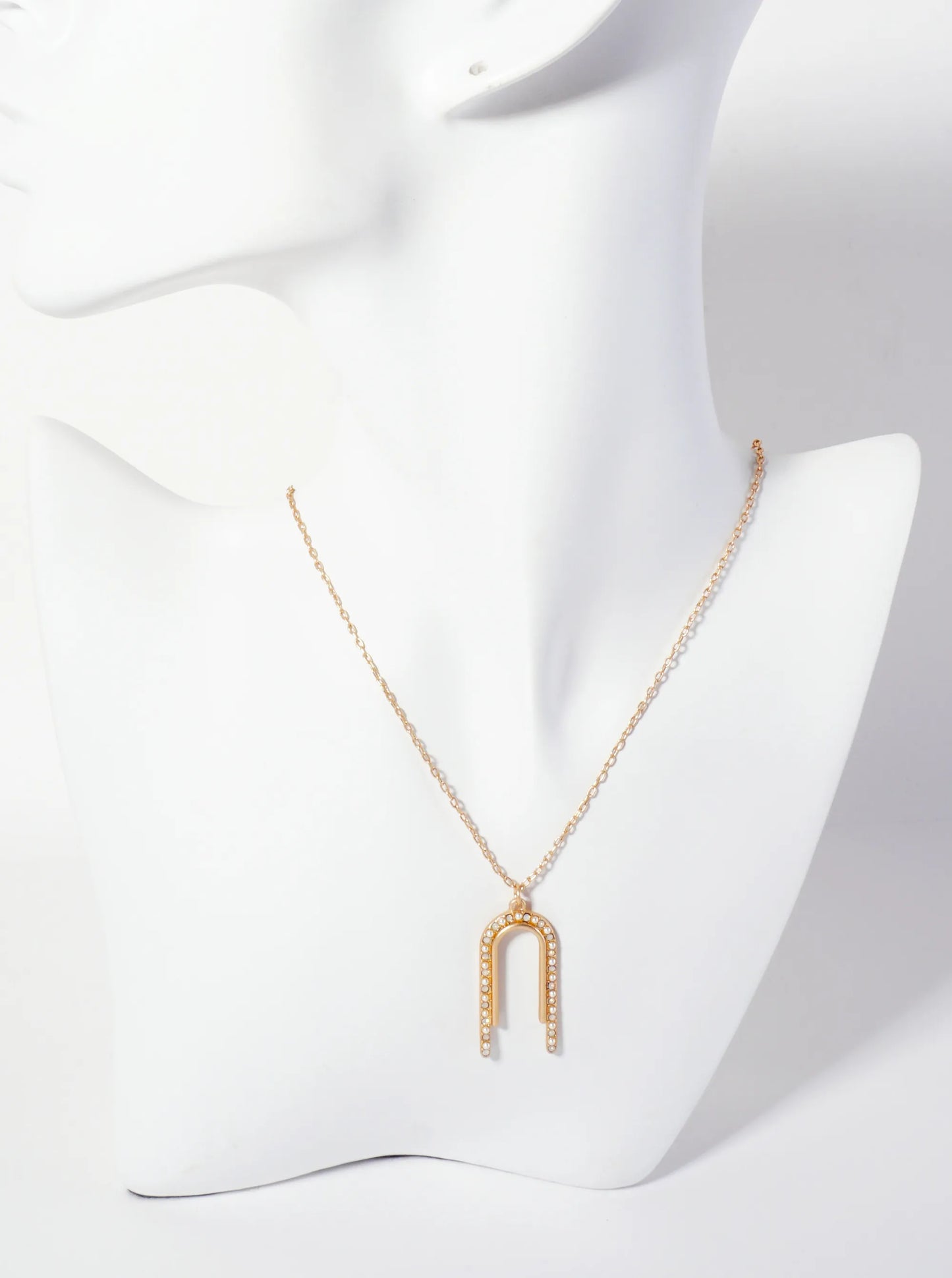 Crystal-Pave Arch-Shaped Pendant 16-inch Necklace