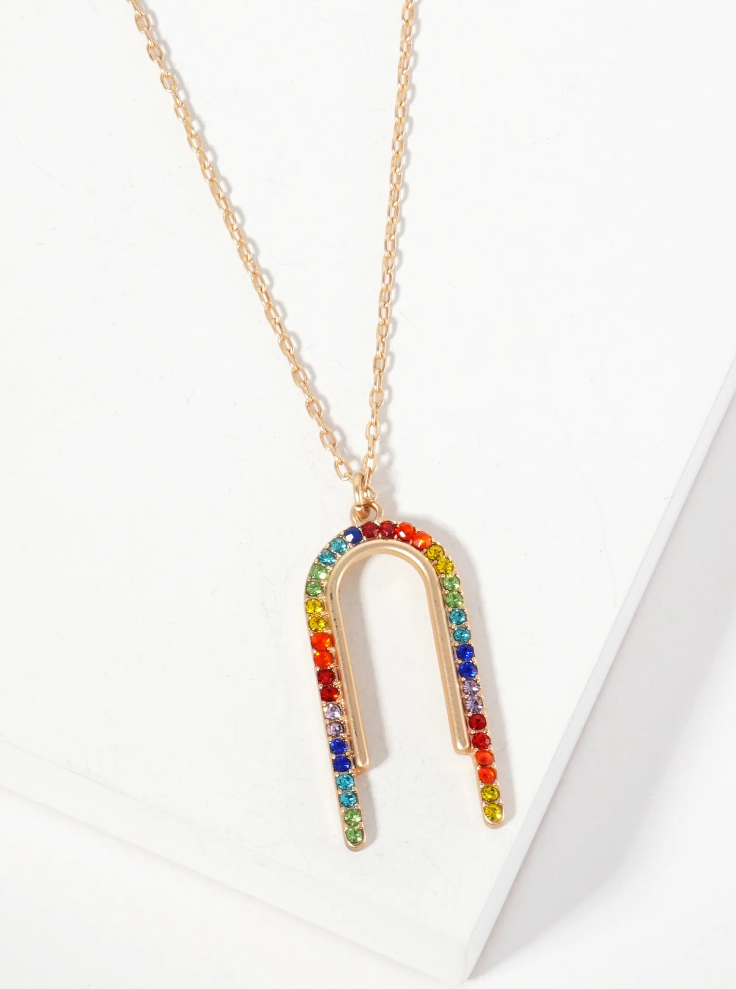 Crystal-Pave Arch-Shaped Pendant 16-inch Necklace