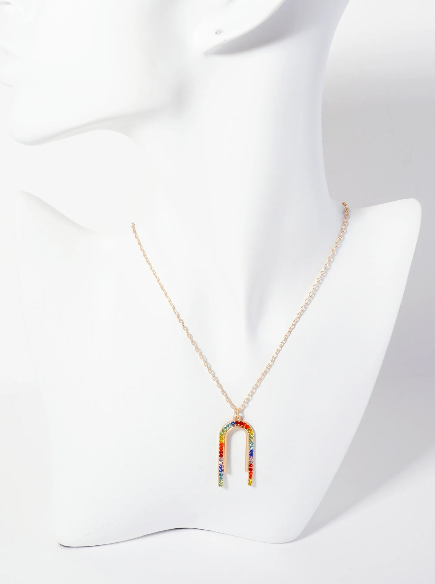 Crystal-Pave Arch-Shaped Pendant 16-inch Necklace