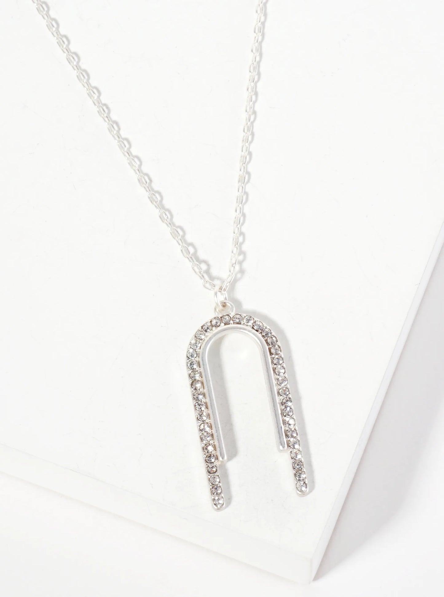 Crystal-Pave Arch-Shaped Pendant 16-inch Necklace