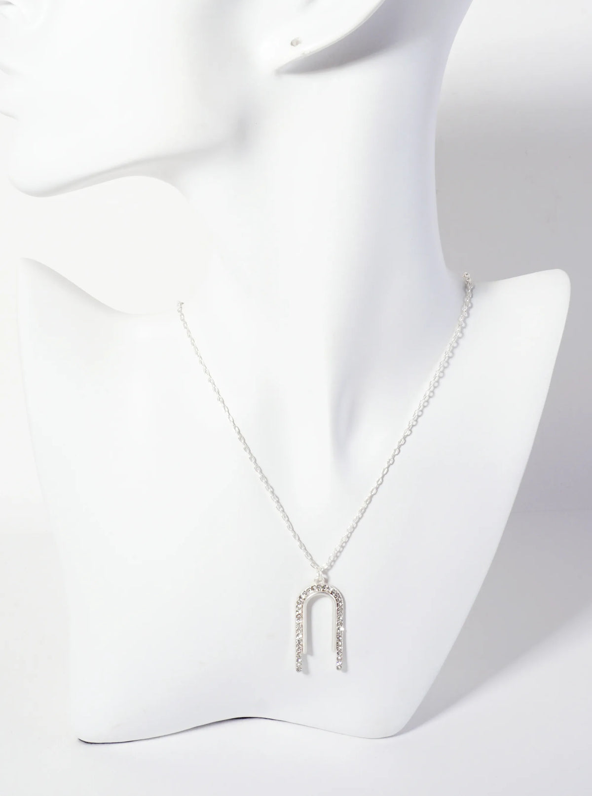 Crystal-Pave Arch-Shaped Pendant 16-inch Necklace